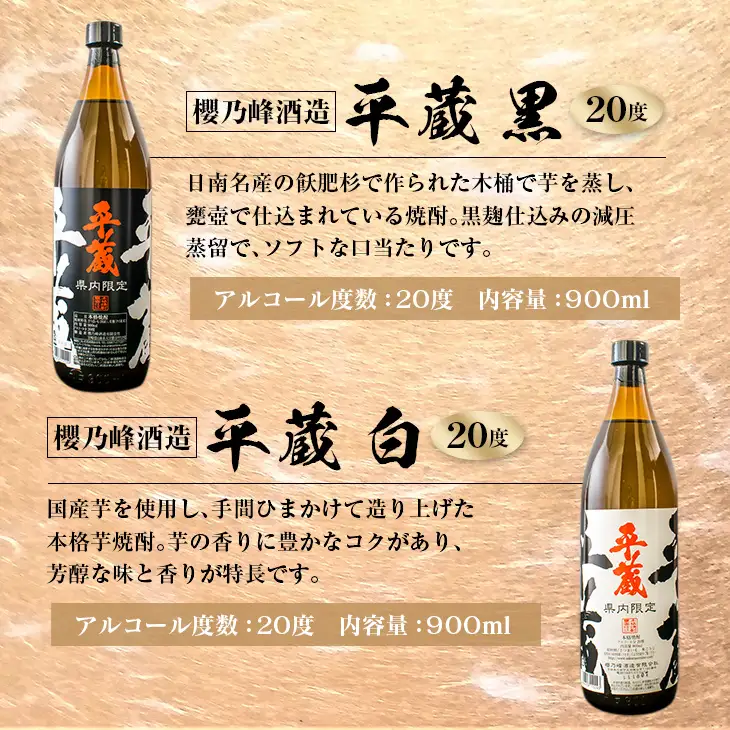 宮崎限定 4種類 焼酎 飲み比べ セット 900ml 6本 お酒 アルコール 飲料 芋焼酎 平蔵 白 黒 八重桜 郷酒 匠の蔵 呑み比べ 地酒 櫻乃峰酒造 古澤醸造 松の露酒造 晩酌 家飲み ご褒美 お祝い 記念日 おもてなし お取り寄せ グルメ 宮崎県 日南市 送料無料_CA31-23