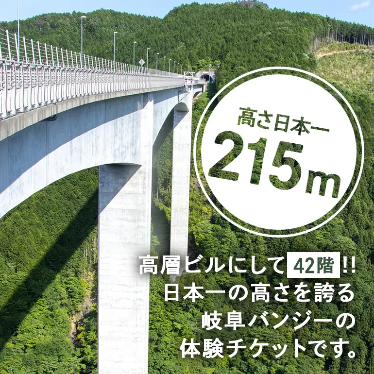 【高さ215ｍ】日本一のバンジージャンプ「岐阜バンジー」6,000円割引券