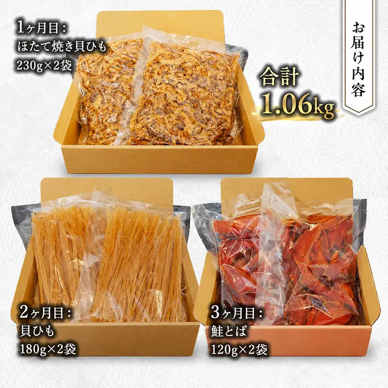珍味詰合せ ウスイ 業務用 ほたて焼貝ひも 貝ひも 鮭とば 珍味詰合せ【定期便3ヶ月】