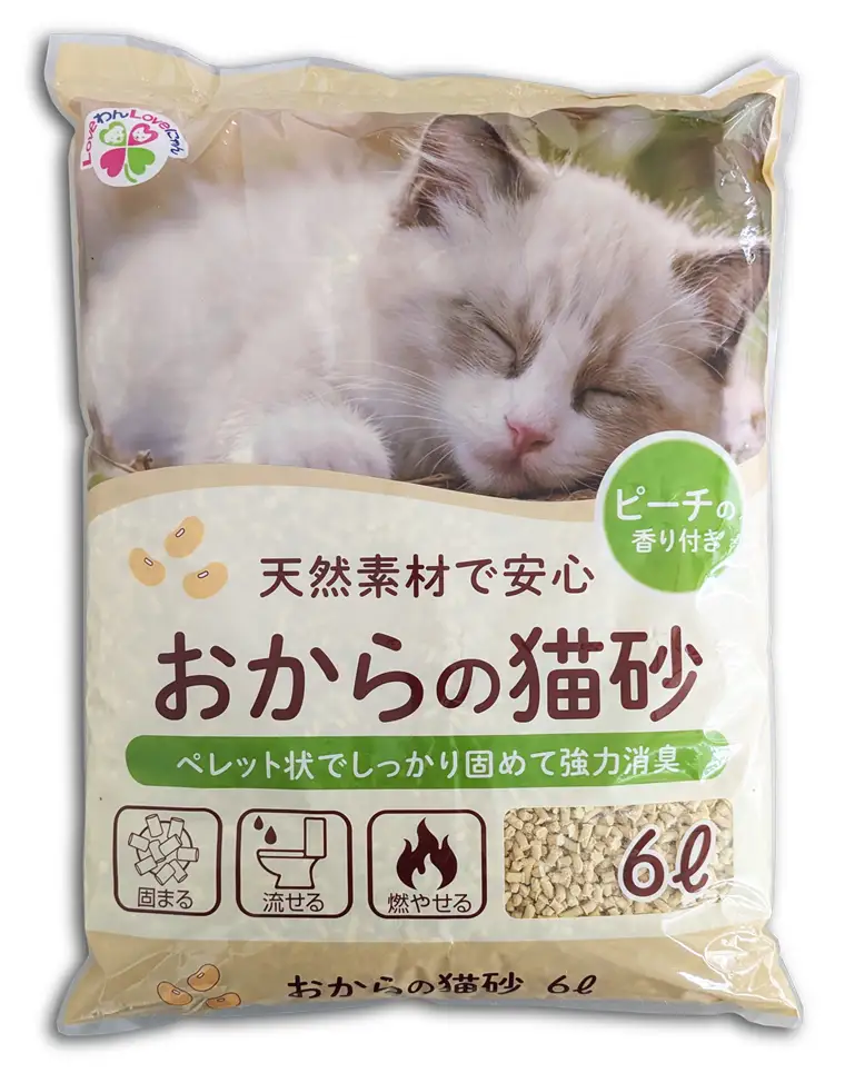 おからと香りの猫の砂 猫砂 6L×7袋 香り付き ピーチ 猫 燃えるゴミ おから 水洗トイレ使用可 ミクロの孔 強力消臭 ニャン ネコ ねこ ペット用 消耗 衛生 防災 備蓄 日本製 国産 SDGs サノテック 静岡 富士市 [sf024-002]
