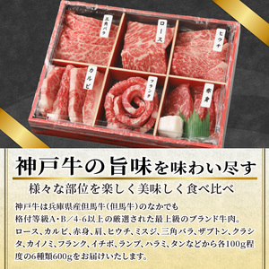 自社牧場直送 神戸牛 6点食べ比べ 焼肉 ( 600g )【2603A00109】
