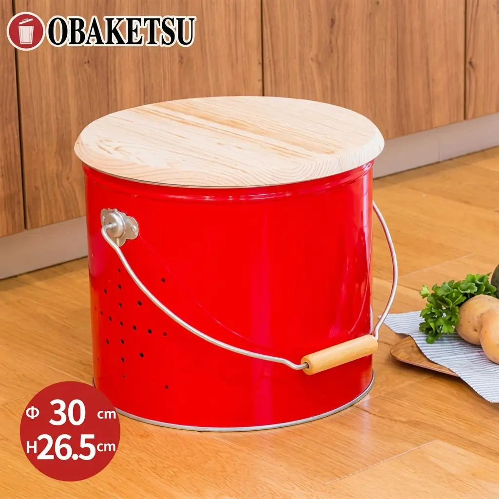 野菜ストッカーオバケツ渡辺金属工業ヒノキ 大サイズ 野菜ストッカー 緑