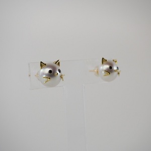 K18 南洋真珠 アニマルモチーフ 【ねこ】 パールピアス　S10mm　AN10PE
