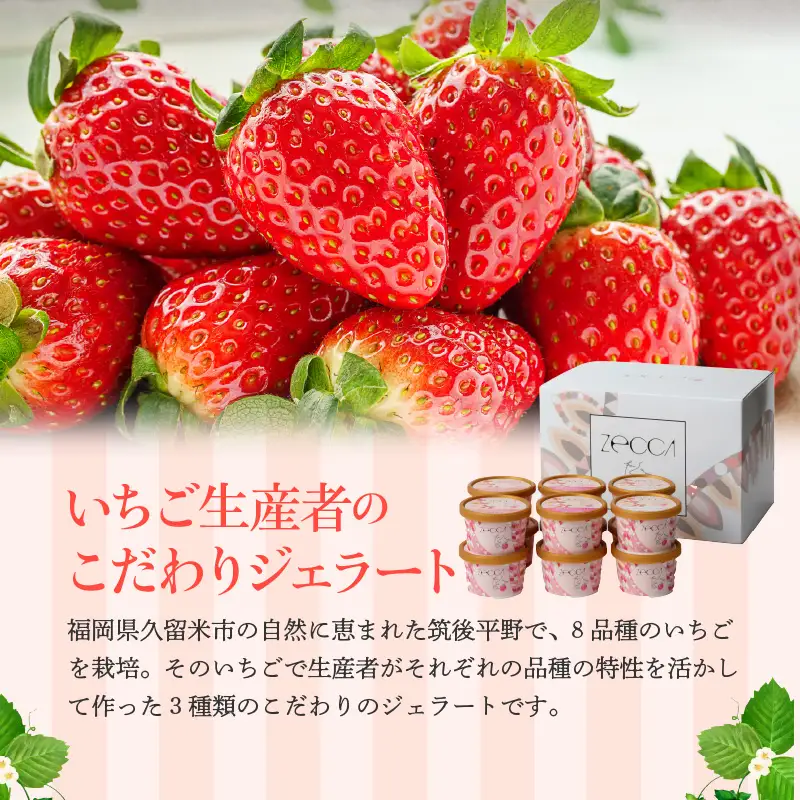 いちごジェラート詰め合わせ(12個入り)_いちご ジェラート 3種類 × 各 4個 100ml 計 12個 詰め合わせ プレミアム いちごミルク あまおう ヨーグルト ホワイトショコラ 紅ほっぺ 煌めく シャーベット かおりの 恋みのり さがほのか ブレンド 誕生日 お中元 ギフト用 おすすめ 久留米市 送料無料 〔Dw014〕