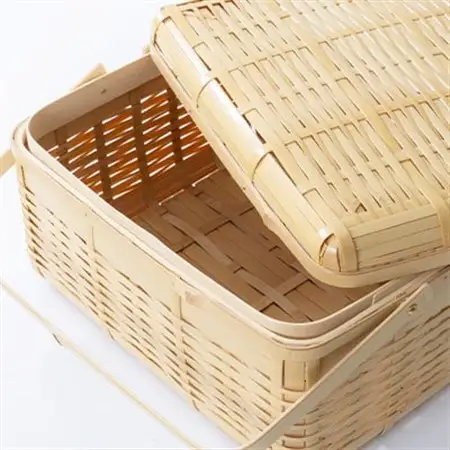 良質な竹を使用した伝統工芸品 竹細工 バスケットフタ付き(大)(4002227