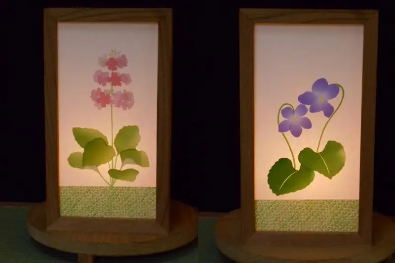 正絹着物生地で作ったおしゃれな行灯（あんどん） 四季の花