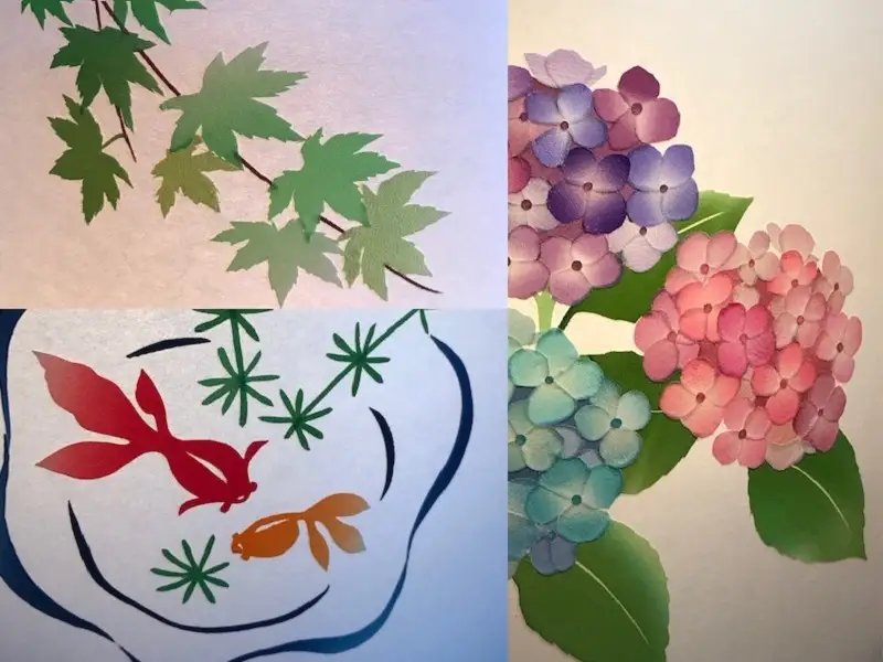 着物生地で作ったおしゃれな行灯（あんどん） 金魚と紫陽花