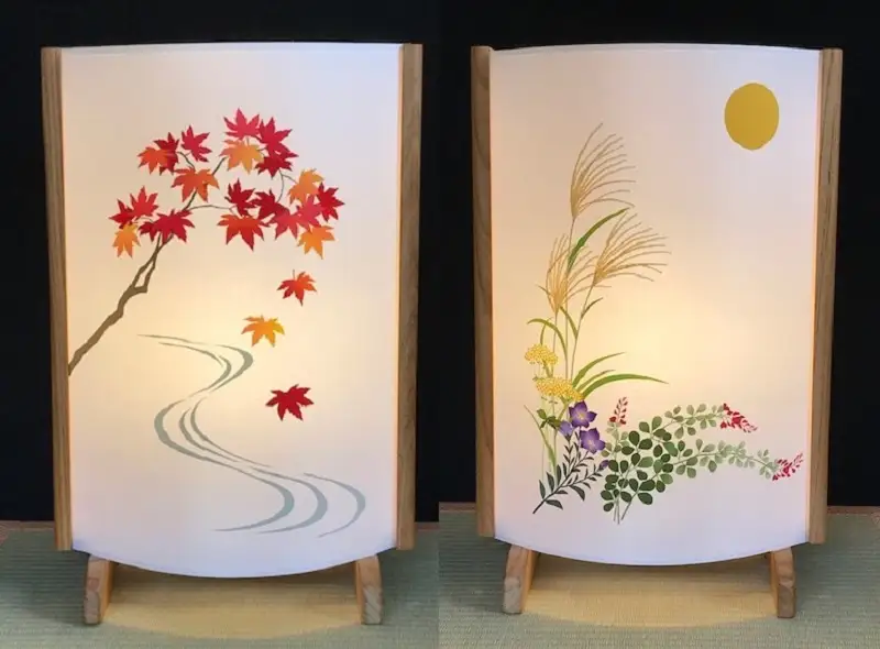 着物生地で作ったおしゃれな行灯（あんどん） 秋の植物