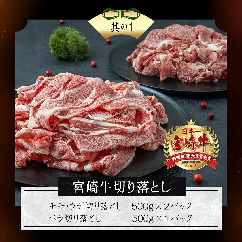 【元気モリモリ福袋】宮崎牛切り落とし・鉄板焼き用サーロイン2枚セット〔AE-2501〕_(都城市) A4 4等級 牛肉 牛バラ切り落とし肉 牛ウデ・牛モモ切り落とし肉 各500g