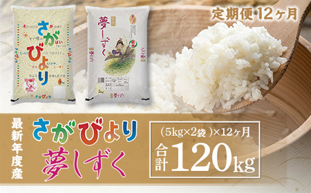 「令和5年産」さがびより夢しずく 定期便 12ヶ月 120kg 999-B610