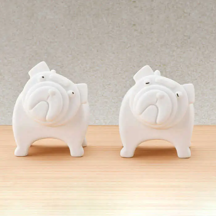 【波佐見焼】 置物 ・ブルドッグ（ペア）（無釉・つや無し） インテリア 陶器 雑貨 【アトリエやま】 [RE09]  波佐見焼
