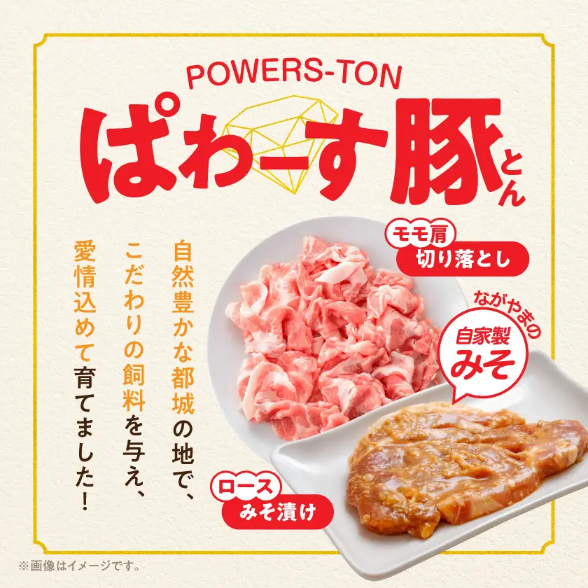 「ぱわーす豚」ロースみそ漬け&切り落としセット3.5kg〔18-6403〕_(都城市) 都城産豚ロース肉味噌漬け (100g×10枚) 豚モモ肩切り落とし肉 (250g×10P) 計3.5kg ブランドポーク 真空包装 自家製味噌 小分け