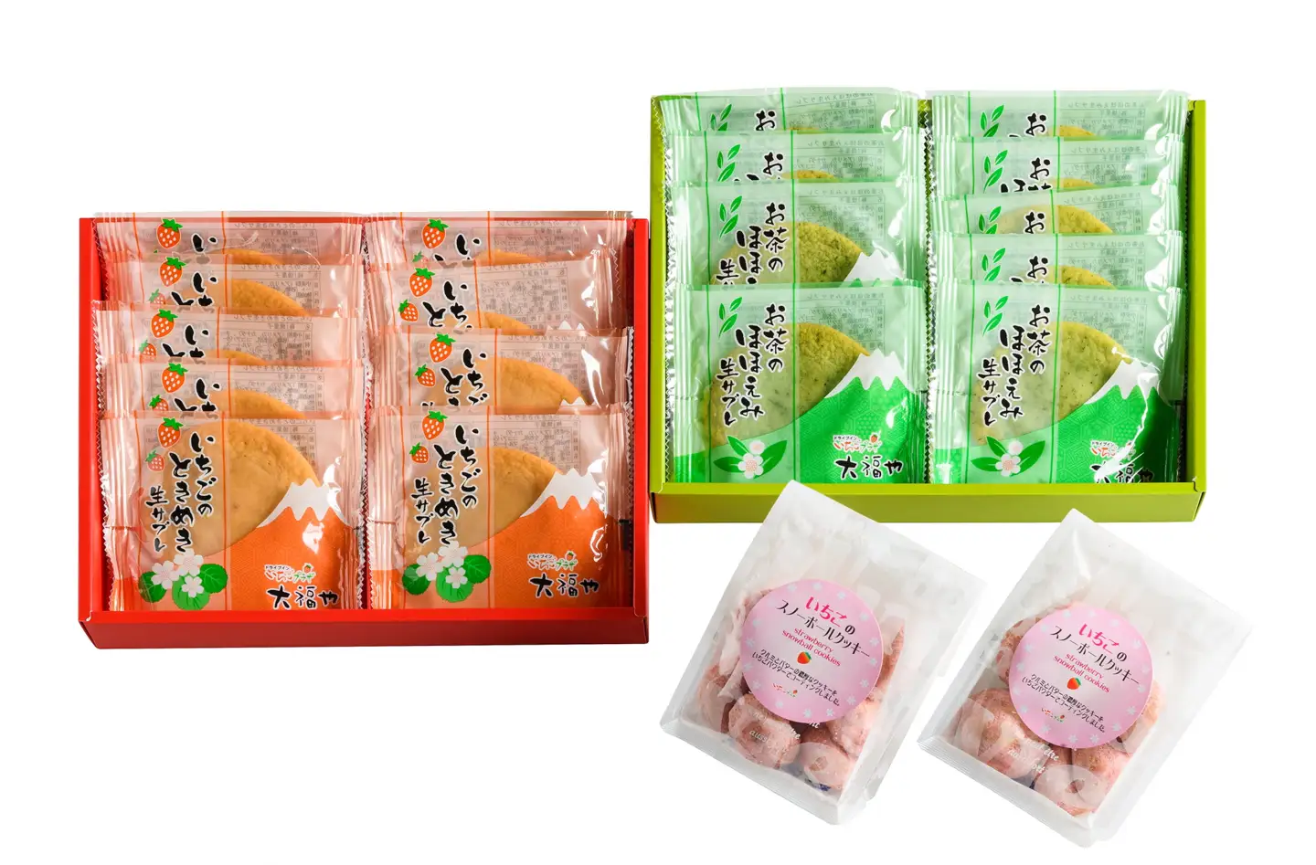 新食感！生サブレ「いちごのときめき＆お茶のほほえみ」といちごのスノーボールクッキーセット