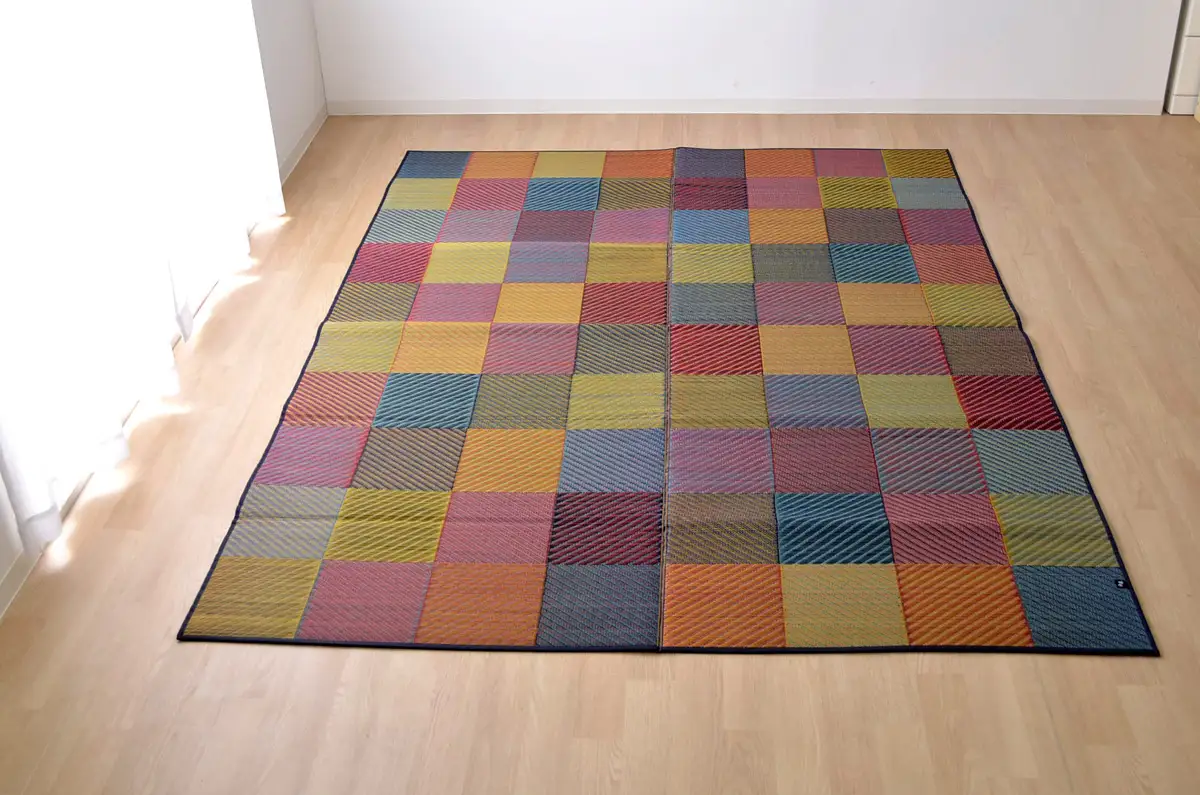 福岡 花ござ DXカラフルブロック 240×320cm（ブルー/グレイ/グリーン） カーペット ラグ