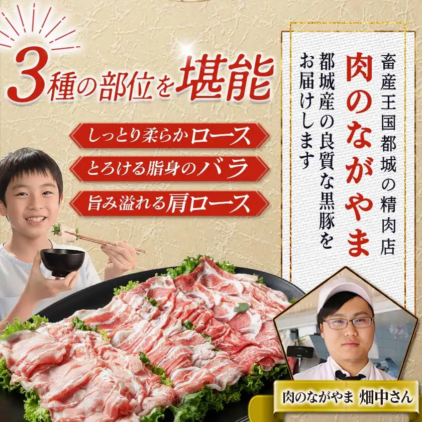 黒豚食べ比べセット2kg〔AC-2504〕_(都城市) 豚ロース肉 豚バラ肉 豚肩ロース 500g 計2キロ 冷凍 スライス しゃぶしゃぶ 生姜焼き ポークカレー 便利 都城産 豚肉セット