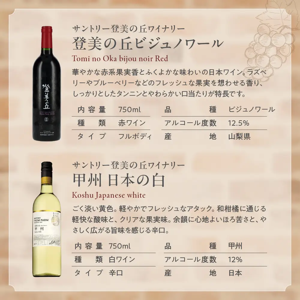 赤白ワイン　飲み比べ6本セット　B　Presents by Katerial 山梨 ワイン 赤ワイン 白ワイン 甘口 辛口 飲み比べ 山梨県 甲斐市 AD-75