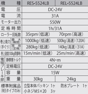 船舶用ウインチ REL-5524LB イカール 550W ブレーキ付き [0868]