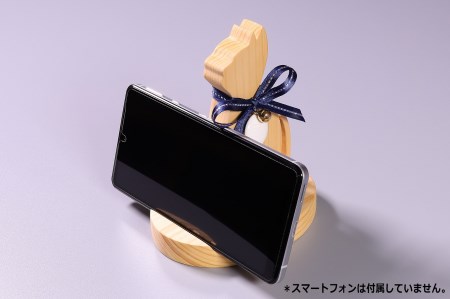 木製 スマホスタンド ねこ 蛤碁石付き