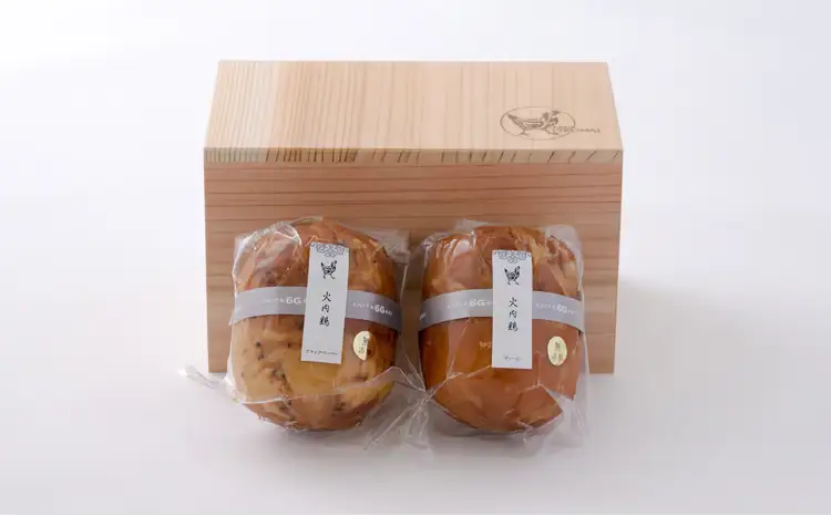 90P2805 比内地鶏無添加ブロックハム250g2本セット(杉箱入り)【 あきた六次会】