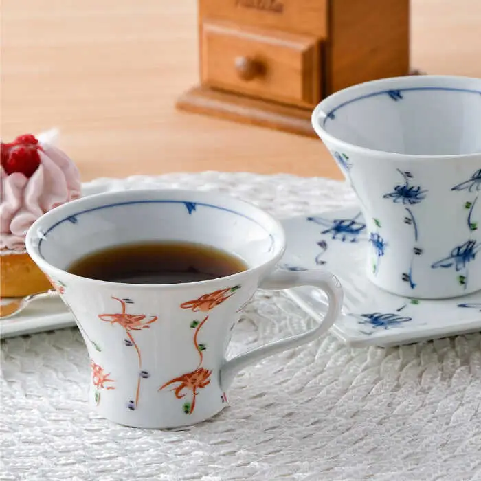 【波佐見焼】花しだれコーヒーカップペア マグカップ ケーキ皿 食器 食器 皿 【一夢窯】 [XE06]  波佐見焼