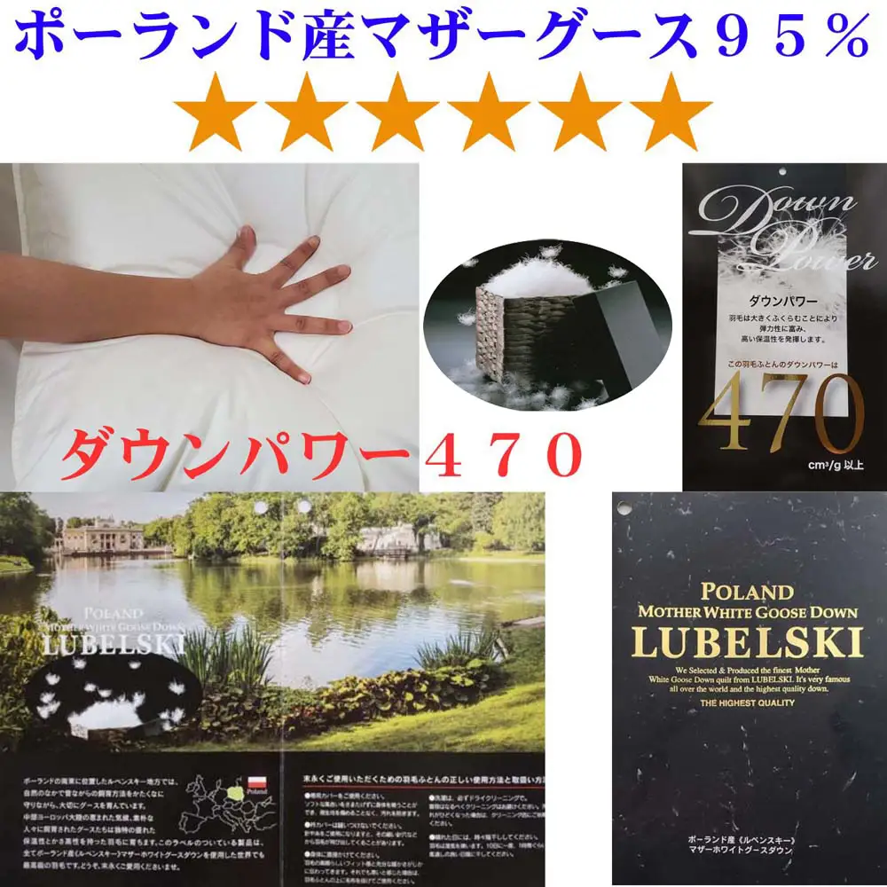 羽毛肌布団縦１２０番手横１８０番手ポーランド産マザーグース95%ダウンパワー470ダブル CK318