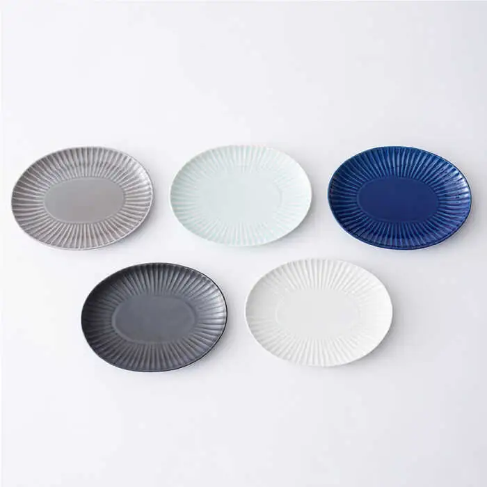 【波佐見焼】しのぎ 楕円皿 プレート（小） 5colors 5枚セット 食器 皿 【一龍陶苑】 [CC56]  波佐見焼