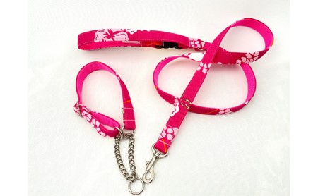 【中型犬用・Mサイズ】ハーフチョークカラーとリードのセット(アロハピンク) 雑貨 日用品 ペット用品 