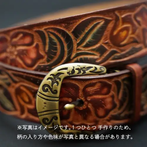 牛革ベルト（茶色かすれ染め）【太さ35mm / 厚さ3.7mm / M(110cm)】　牛革 父の日 手作り ベルト 革製品 [BE004ya-M]