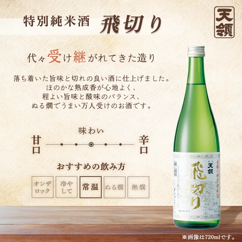 「純米 飲みくらべ」Bセット特別純米酒 飛切り（720ml×1本）/純米大吟醸ひだほまれ天領（720ml×1本）【2-4】