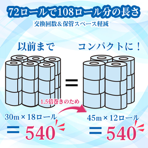 トイレットペーパー ダブル 72ロール 再生紙 100% 12個 6パック大容量 日用品