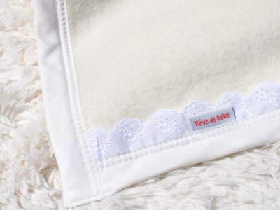ベビー綿毛布 綿100% レース付刺繍入り アイボリー | ベビーブランケット ベビーブランケット N mkm100 [2453]