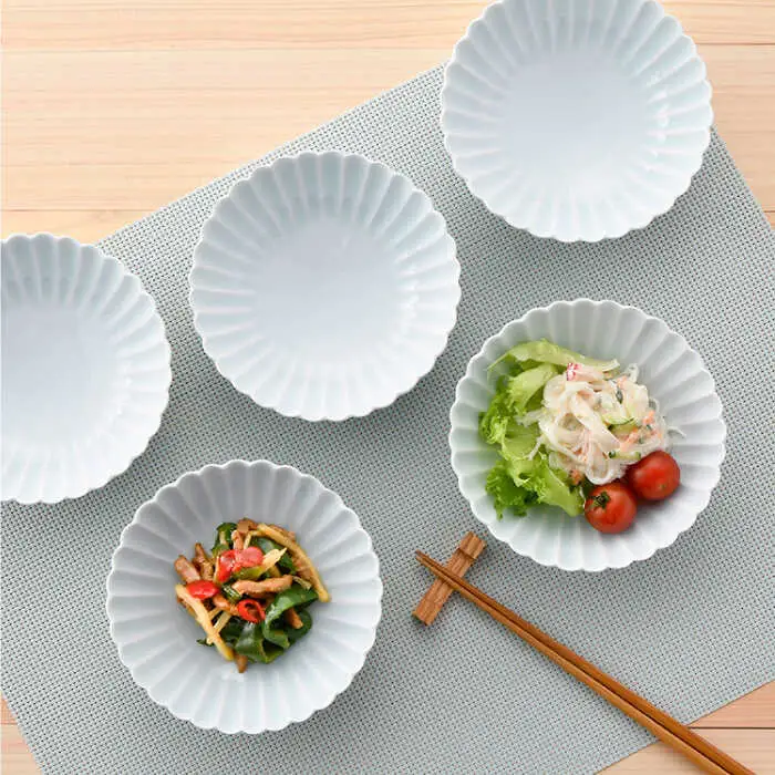 【波佐見焼】菊彫 青白釉 取鉢 (中) ボウル 5個セット 食器 皿 【福田陶器店】 [PA217]  波佐見焼