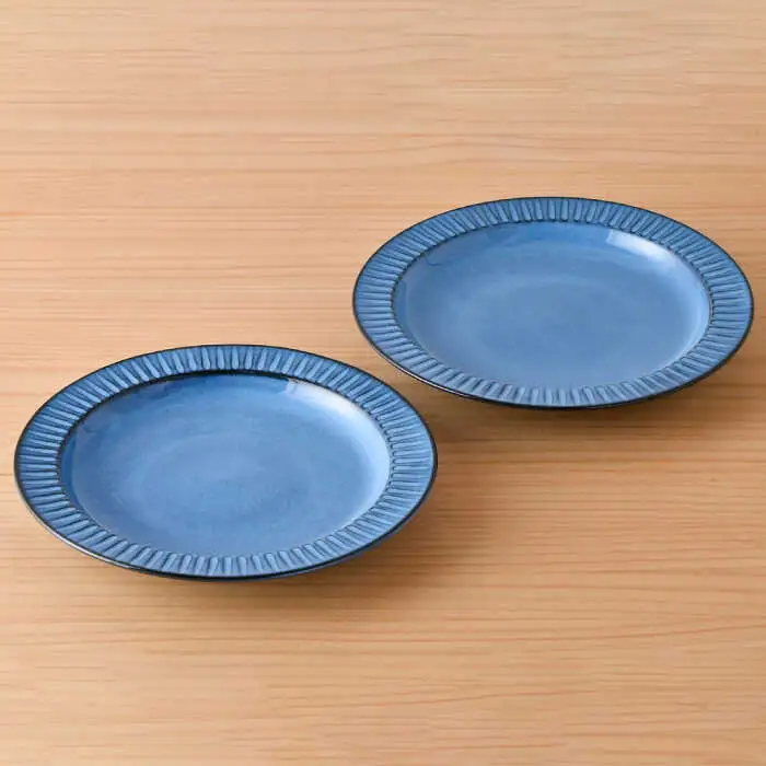 【波佐見焼】蒼鎬 リム プレート 24cm 2枚セット 食器 陶器 大皿【利左エ門窯】 [QB45]  波佐見焼