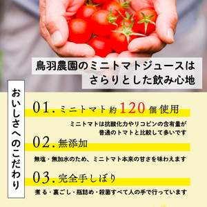 トマトジュース 北海道 手しぼり ミニトマトジュース 735g×2本 セット 鳥羽農園 ミニトマト 約120個分 無塩 無添加 国産 トマト ジュース 食塩無添加 ストレート 飲料 野菜 野菜ジュース