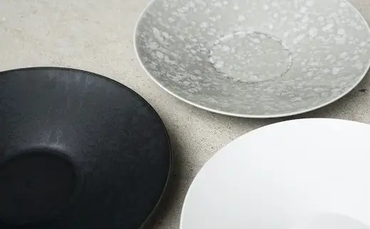 有田焼 230反りボールプレート 3点セット【金善製陶所】ワンプレート カレー オードブル おしゃれ セット 新生活 白 グレー 黒 70000円 do055