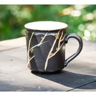 黒釉面取 マグカップ  小峰尚 連理窯 陶芸品 コップ マグカップ 食器 器 カップ[AF002sa]