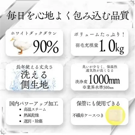 【洗える】羽毛布団 シングル 日本製 ダウン90% 1.0kg 無地クリーム抗菌防臭防ダニ立体キルト【1236838】