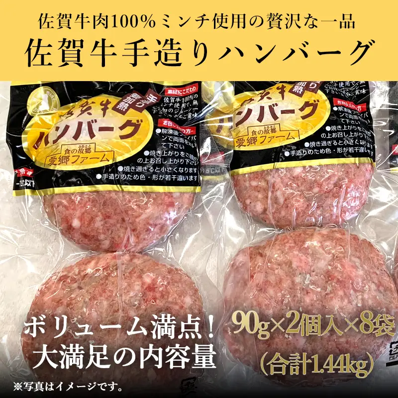 佐賀牛手造りハンバーグ 90g×2個入×8袋 (合計1.44kg) ハンバーグ