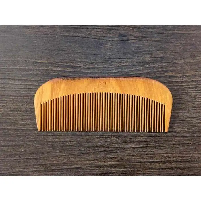 つげ櫛の櫛留商店　本つげ材焼絵櫛（すす櫛細歯）袋付　※約９．８cm