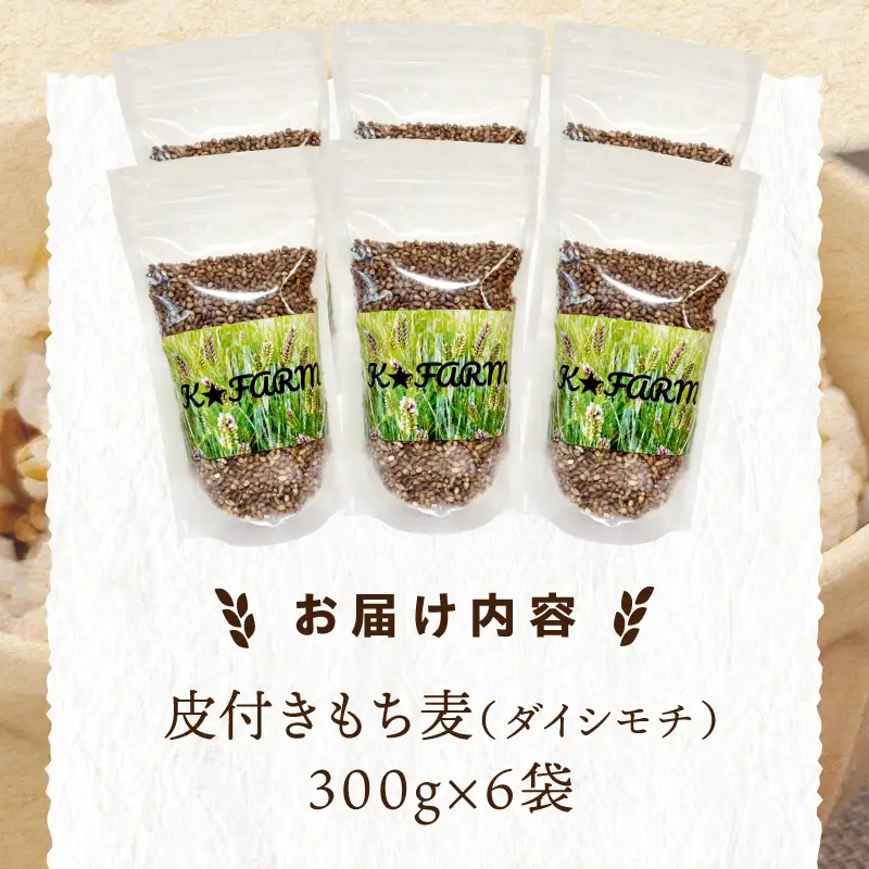 皮付きもち麦(ダイシモチ）300g×6袋