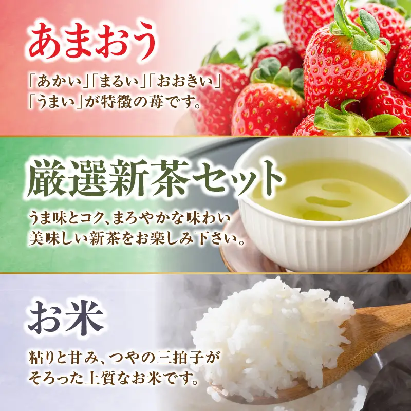 九州･福岡からお届け！八女の恵み定期便【全3回】A ＜配送不可：北海道・沖縄・離島＞ フルーツ 定期便 あまおう お茶 お米 果物 おすすめ セット 産地直送 福岡県 八女市 072-T034