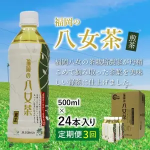 八女茶 煎茶ペットボトル 500ml×24本 【3ヵ月定期便】【E7-006】