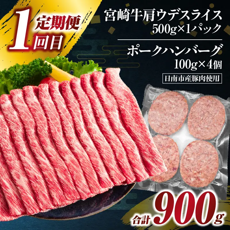 3か月 お楽しみ 定期便 宮崎牛 スライス セット 総重量2.6kg_GH4-25