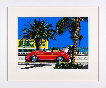 版画鈴木英人南カリフォルニアの休日2直筆サイン入りフレーム付き版画