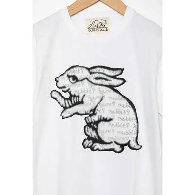 直植毛フロッキーTシャツ　ウサギ白　(Lサイズ)
