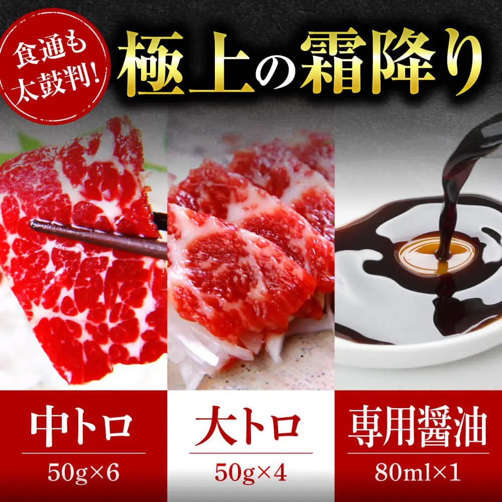 【国産】極上の霜降り馬刺し 食べ比べセット 計500g 中トロ 大トロ 専用タレ付き 058-0684