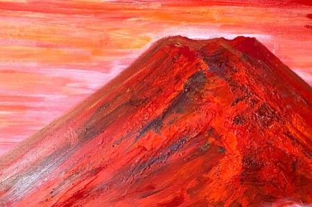 富士山溶岩パワーアート「里の赤富士」 絵画 アート