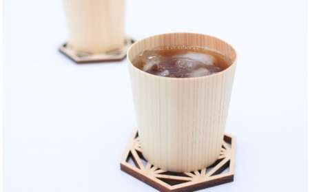 【熟練木工職人手作り】桧カップ ＆ 麻の葉 コースターセット 工芸品 桧カップ コースター 麻の葉模様 木製 