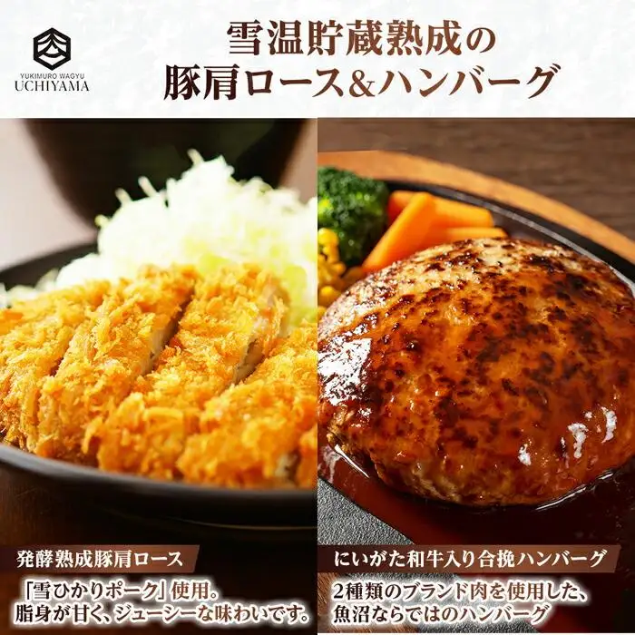 ハンバーグ 150g 2個 計300g ＆ 豚肩ロース 130g 2枚 計260g にいがた和牛 雪ひかりポーク 黒毛和牛 国産 肉 牛肉 豚肉 新潟県 南魚沼市 冷凍 YUKIMURO WAGYU UCHIYAMA 内山肉店｜チルド