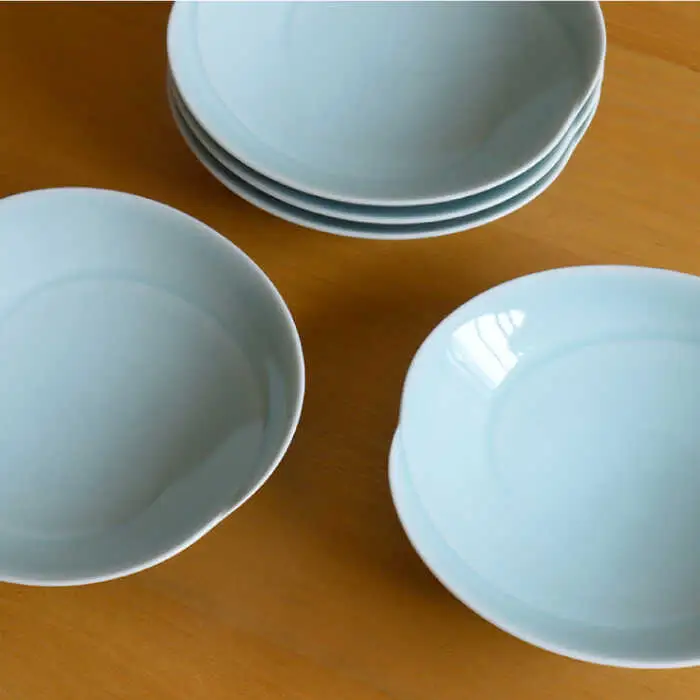 白山陶器】【グッドデザイン賞受賞】ともえ浅鉢（中）青白釉 5枚セット